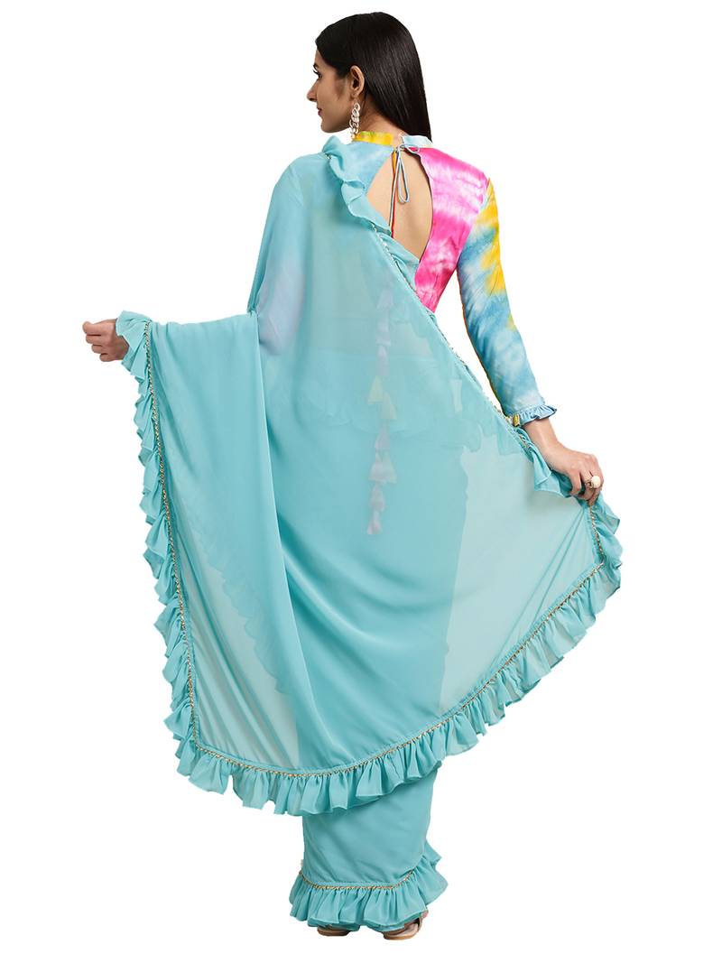 Multi Georgette Tie & Dye Saree With Blouse