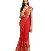 Red Viscose Georgette Woven Saree With Blouse