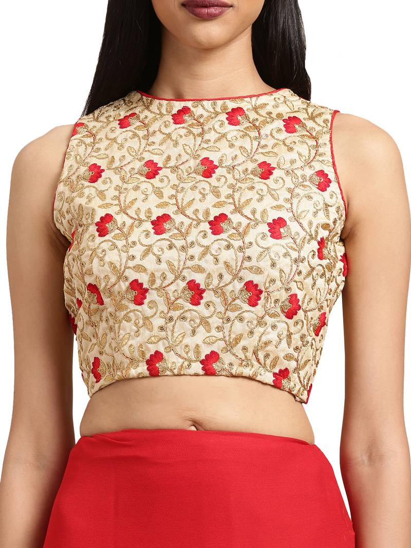 Red Viscose Georgette Woven Saree With Blouse