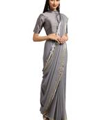 Grey Viscose Georgette Woven Saree With Blouse