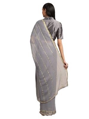 Grey Viscose Georgette Woven Saree With Blouse 2