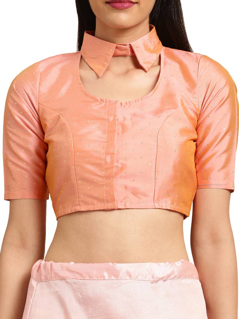 Peach Chiffon Woven Saree With Blouse
