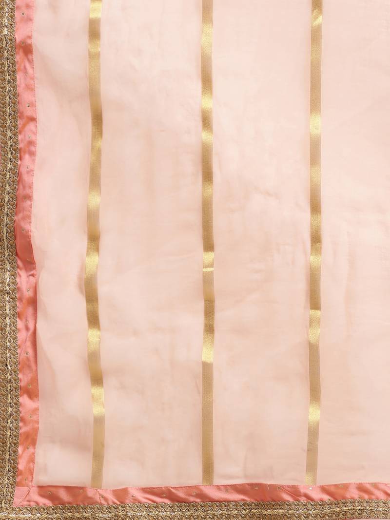 Peach Chiffon Woven Saree With Blouse