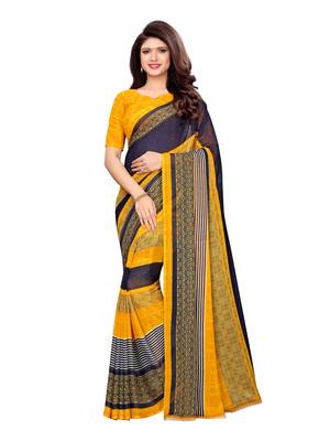 Yellow printed georgette saree with blouse 1