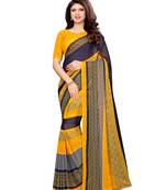 Yellow printed georgette saree with blouse