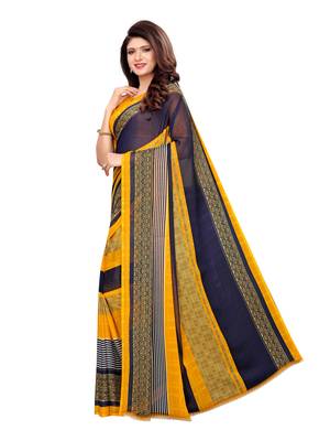 Yellow printed georgette saree with blouse 2