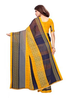 Yellow printed georgette saree with blouse 4