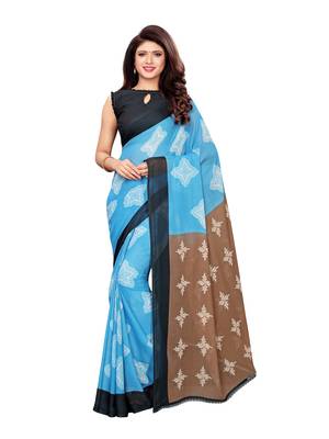 Blue Printed Georgette Saree With Blouse 1