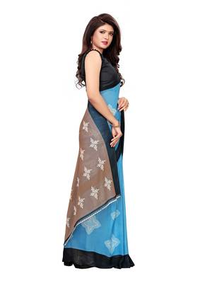 Blue Printed Georgette Saree With Blouse 3