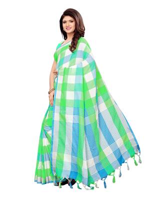 Multicolor Woven Linen Saree With Blouse 2