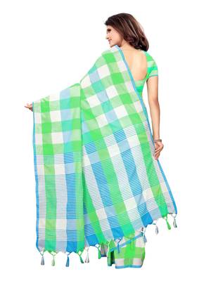 Multicolor Woven Linen Saree With Blouse 4
