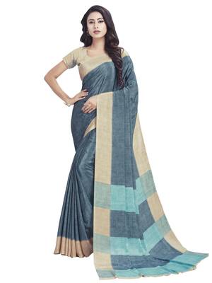Grey printed crepe saree with blouse 1