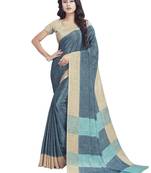Grey printed crepe saree with blouse