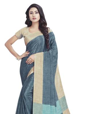 Grey printed crepe saree with blouse 2