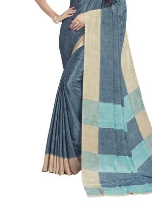 Grey printed crepe saree with blouse 3