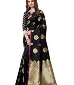 Black Woven Poly Silk Saree With Blouse