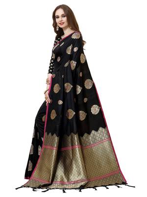 Black Woven Poly Silk Saree With Blouse 2