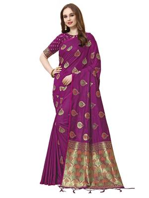 Violet Woven Poly Silk Saree With Blouse 1