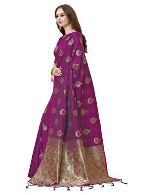 Violet Woven Poly Silk Saree With Blouse 2