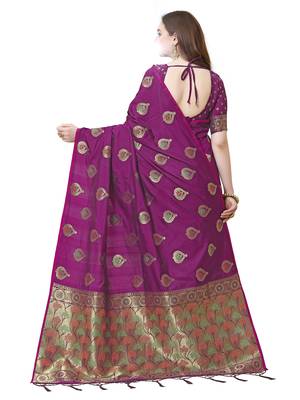 Violet Woven Poly Silk Saree With Blouse 3