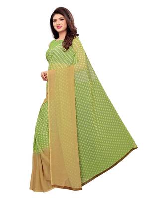 Green Printed Georgette Saree With Blouse 2