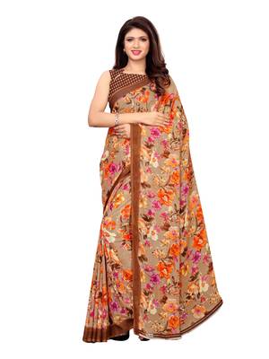 Brown printed georgette saree with blouse 1