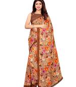Brown printed georgette saree with blouse