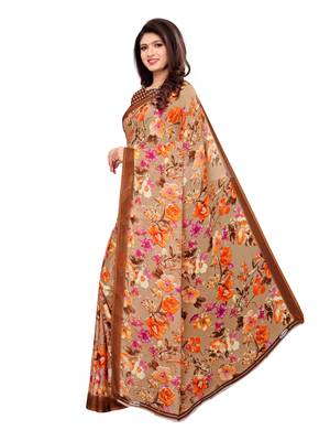 Brown printed georgette saree with blouse 2