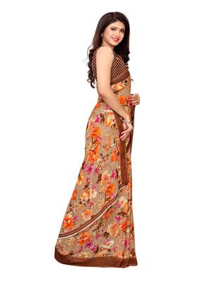Brown printed georgette saree with blouse 3