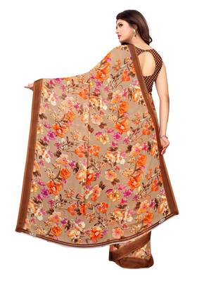 Brown printed georgette saree with blouse 4