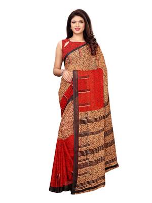 Red Printed Georgette Saree With Blouse 1