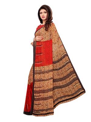 Red Printed Georgette Saree With Blouse 2