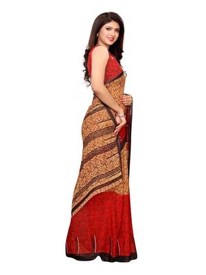 Red Printed Georgette Saree With Blouse 3