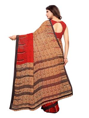 Red Printed Georgette Saree With Blouse 4