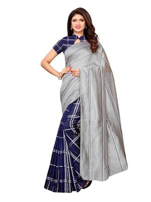 Navy blue woven chanderi saree with blouse 1