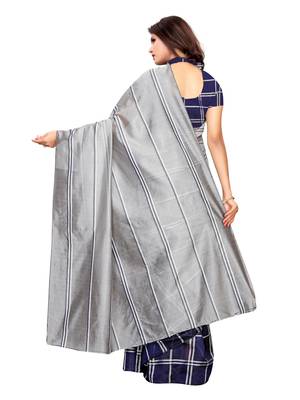 Navy blue woven chanderi saree with blouse 4