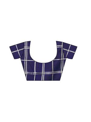 Navy blue woven chanderi saree with blouse 5