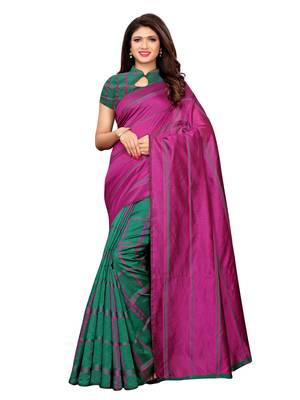 Green woven chanderi saree with blouse 1