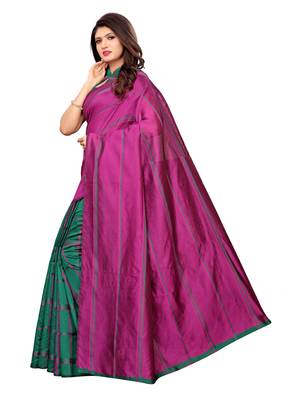 Green woven chanderi saree with blouse 2