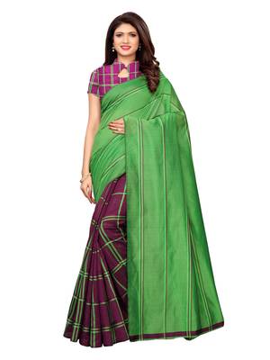 Green woven chanderi saree with blouse 1