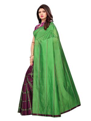 Green woven chanderi saree with blouse 2