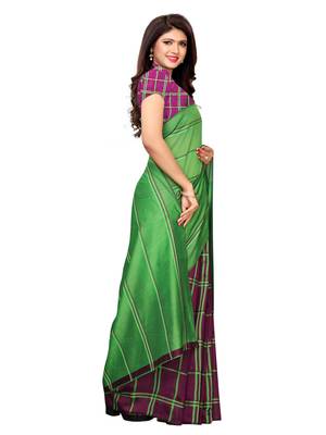 Green woven chanderi saree with blouse 3