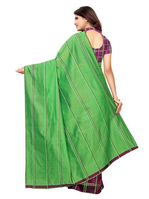 Green woven chanderi saree with blouse 4