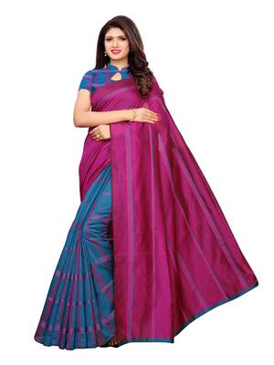 Blue Woven Chanderi Saree With Blouse 1