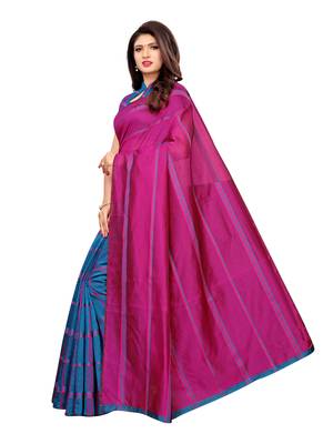 Blue Woven Chanderi Saree With Blouse 2