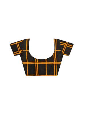 Black woven chanderi saree with blouse 5