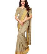 Beige Woven Chanderi Saree With Blouse