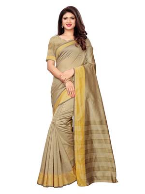 Beige Woven Chanderi Saree With Blouse 2