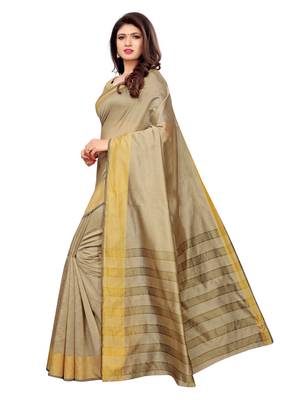 Beige Woven Chanderi Saree With Blouse 3