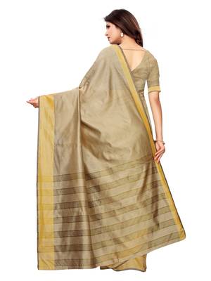 Beige Woven Chanderi Saree With Blouse 4
